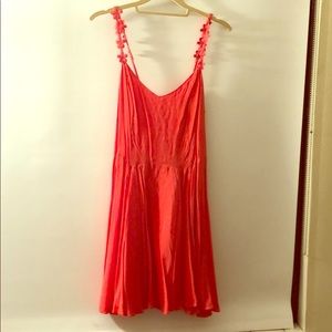 Coral sun dress with flower straps